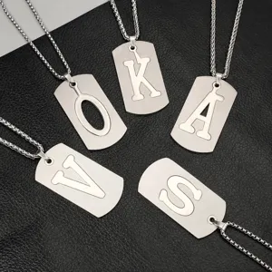 Stainless Steel Letter Necklace European American Street Hip Hop Dog Tag Pendant Necklace Unisex Fashion Jewelry