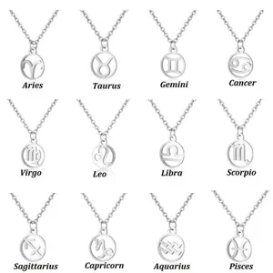 Stainless steel 12 zodiac signs hollow round pendant necklace set for fashion wear