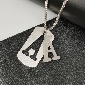 Stainless steel letter dog tag pendant necklace, hip hop style jewelry for men and women.
