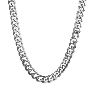 Stainless steel Cuban chain necklace for men and women, hip hop style silver metal choker.