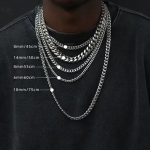 Titanium steel Cuban chain necklace, thick hip-hop chunky chain for men and women trendy style.