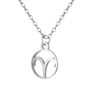Stainless Steel Aries Zodiac Pendant Necklace Hollow Cutout Silver Chain Jewelry Accessory
