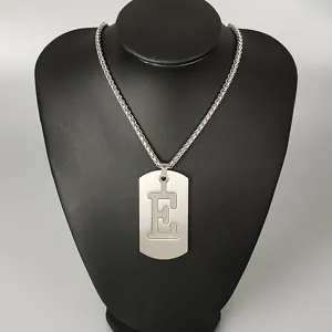 Stainless steel letter E dog tag necklace, hip hop street style pendant for men and women.