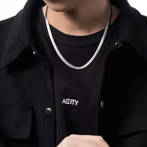 Collar de Cadena de Serpiente Plana de Acero de Titanio para Hombre Hip Hop Geométrico Plata Metal Collares Joyería de Moda Regalo