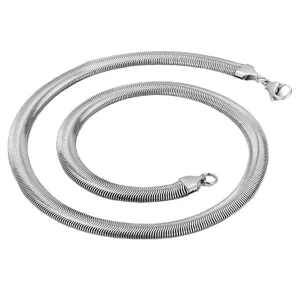 Collar de cadena de serpiente plana de acero inoxidable plateado para hombres hip hop principal