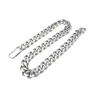 Men stainless steel Cuban link chain necklace hip hop heavy thick silver chunky jewelry item.