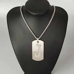 Stainless steel initial J dog tag necklace hip hop street style pendant for men and women