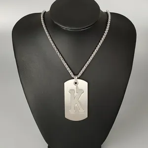 Stainless steel letter K dog tag necklace hip hop street style pendant jewelry for men women