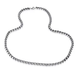 Roestvrijstalen vierkante kralenketting ketting voor heren, duurzaam titanium staal sieraden.