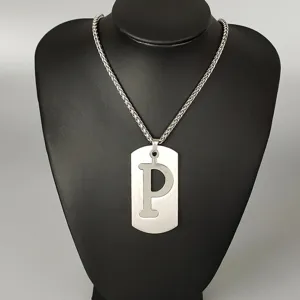 Stainless Steel Letter P Dog Tag Pendant Necklace Hip Hop Street Style Fashion Jewelry