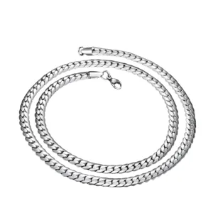 Men hip-hop titanium steel cuban chain necklace, flat NK curb chain jewelry fashion style.