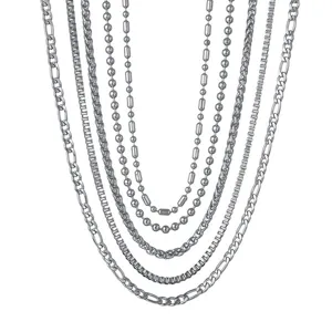 Roestvrijstalen ketting halsketting set in meerdere stijlen, trendy metalen sieraden.