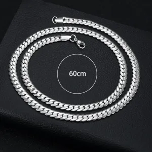 Men silver titanium steel flat Cuban chain necklace 60cm hip hop fashion jewelry for daily use