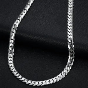 Men's titanium steel Cuban chain necklace, flat hip-hop heavy curb chain jewelry.