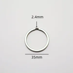 Stainless steel key ring detail showing 35mm diameter and 2.4mm wire thickness for DIY crafts.