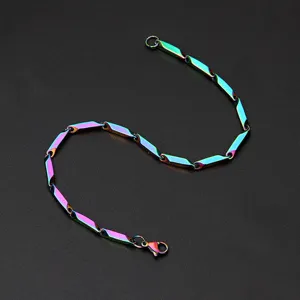 Rainbow titanium steel bamboo leaf chain bracelet close up detail product showcase