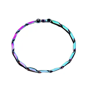 Colorful titanium steel bamboo link bracelet for men and women, fashion jewelry item.
