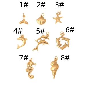Gold stainless steel ocean theme charms pendant DIY jewelry accessories necklace bracelet 8pcs