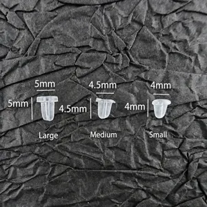 Clear silicone earring backs bullet stoppers replacement 5mm 4.5mm 4mm size set pack