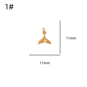 Gold stainless steel whale tail pendant DIY jewelry accessory charm, compact 11mm size.