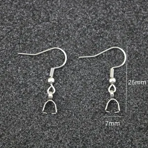 Stainless steel earring hook with bail clip, DIY jewelry making accessory detail view.