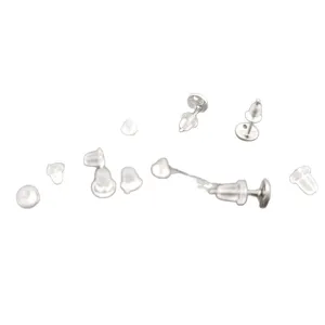 Clear silicone and metal earring backs posts transparent bullet disc stoppers DIY jewelry making