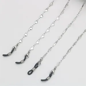 Edelstahl Brillenbänder Maskenhalter mit Herzen und geometrischen Rauten für Damen und Herren.