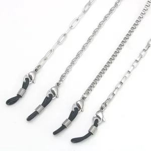 Stainless steel eyeglasses chain mask lanyard set detailed view showing various chain links