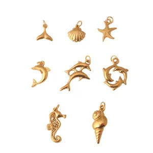 Gold stainless steel marine animal pendants set, perfect for DIY necklaces and bracelets.