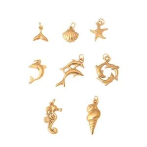 Stainless Steel Marine Ocean Starfish Conch Seahorse Whale Tail Pendant DIY Jewelry Accessories Gold Silver Charm