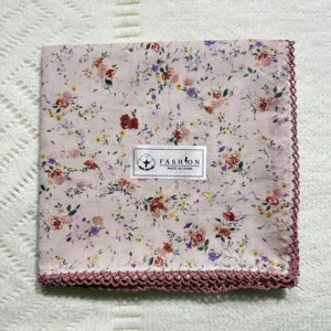 Korean retro floral cotton square scarf, pastoral style neckerchief and hair band detail.