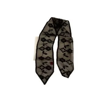Black lace ribbon scarf vintage floral neckband elegant decorative hair accessory for women