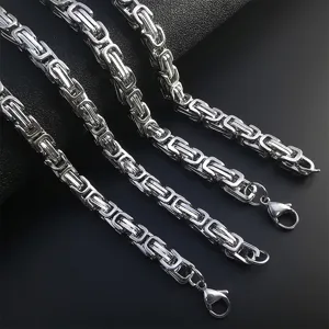 Men's Stainless Steel Byzantine Chain Necklace Heavy Link King Chain Necklace American Hip Hop Jewelry Gift For Men