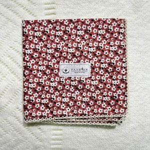 Korean vintage floral cotton square scarf, elegant lace trim, pastoral style hair band.