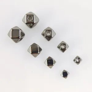 Stainless steel geometric faceted spacer beads with hole for DIY jewelry making detail view.