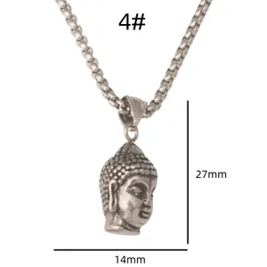 Roestvrij staal retro Boeddha hoofd hanger ketting voor mannen hiphop vintage sieraden.