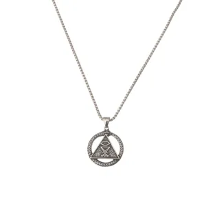 Vintage stainless steel triangle occult pendant necklace for men hip hop jewelry accessories.