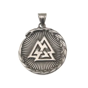 Stainless steel vintage Valknut rune pendant necklace, retro geometric talisman jewelry for men.