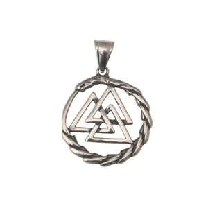 Vintage stainless steel Valknut pendant necklace, punk hip hop rune jewelry for men and women.