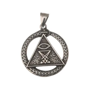 Retro stainless steel ouroboros triangle eye pendant hip-hop gothic necklace for men women