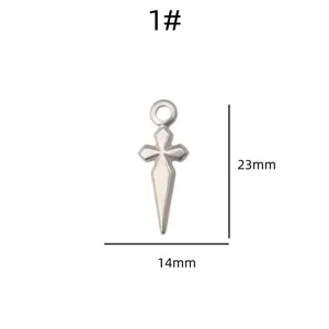 Stainless steel cross dagger pendant detail shot, retro DIY jewelry accessory charm, 23x14mm.