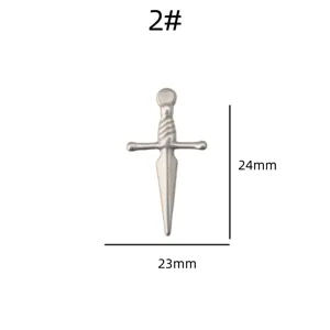 Detailed close-up view of the stainless steel dagger pendant charm, measuring 24x23mm.