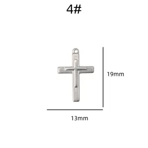 Stainless steel cross pendant detail showing 19x13mm dimensions for DIY jewelry making.