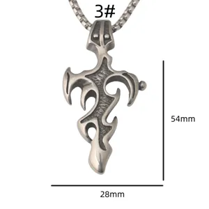 Retro style stainless steel punk sword wing pendant necklace detailed product item.