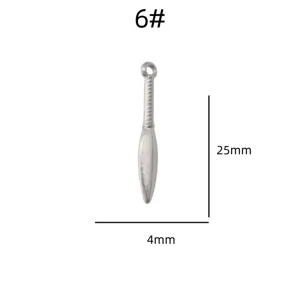 Stainless steel dagger pendant DIY jewelry accessory retro charm measuring 25mm by 4mm.
