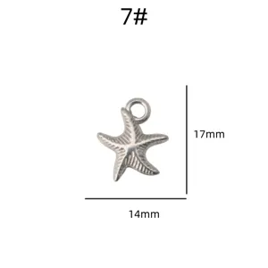 Stainless steel starfish pendant charm DIY jewelry accessory measuring 14x17mm for crafts.