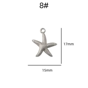 Stainless steel starfish pendant DIY jewelry accessories retro trendy charm 17x15mm