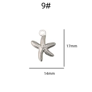 Stainless steel starfish pendant DIY jewelry accessory retro trendy charm 17x14mm