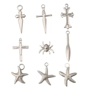 Stainless steel cross starfish dagger spider pendants DIY retro jewelry charms main display