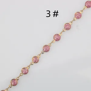 Stainless steel DIY gold chain with pink glitter round links semi-finished jewelry accessory.